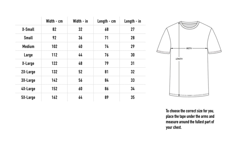Size chart for Inside Your Mind Tee - Black