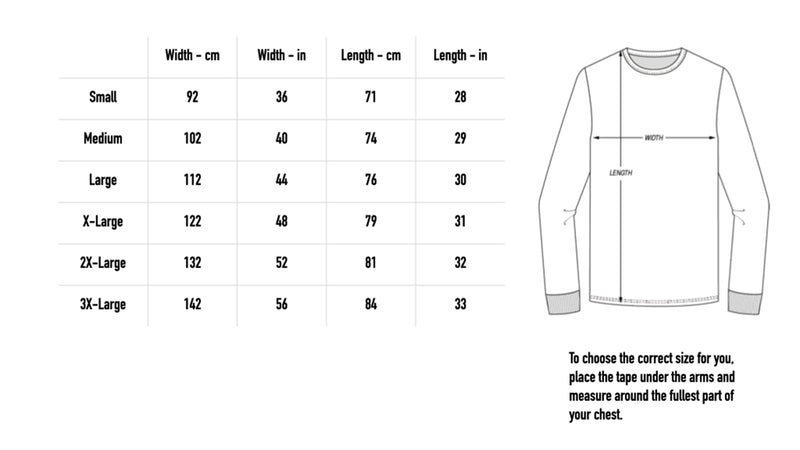 Size chart for Shattered Skull Longsleeve - Black